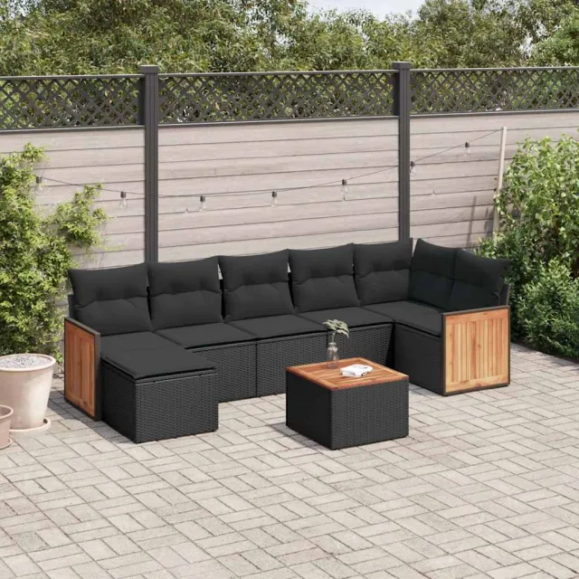vidaXL 8-delige Loungeset met kussens poly rattan zwart, foto 2