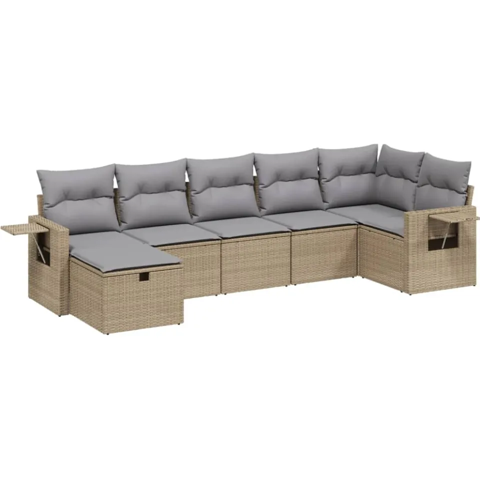 vidaXL 7-delige Loungeset met kussens poly rattan gemengd beige, foto 3