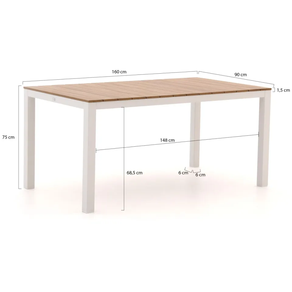 Bellagio tuinmeubelen Bellagio Fidenza 160cm dining tuinset 5-delig stapelbaar wit, foto 3