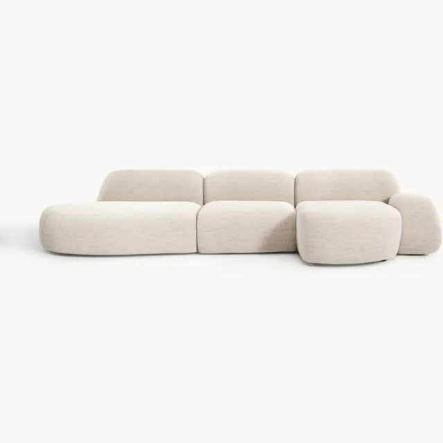 Westwing Collection Modulaire bouclé hoekbank Wolke (4-zits) met chaise longue beige