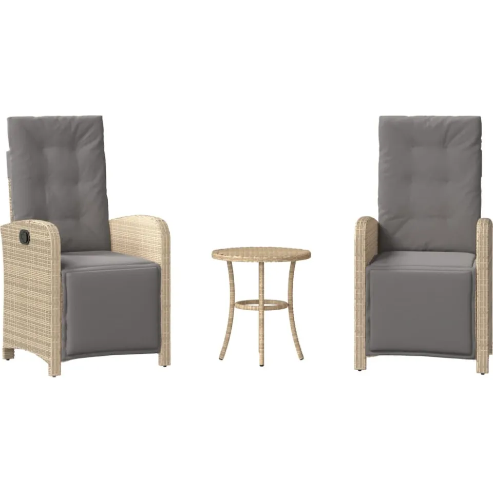 vidaXL 3-delige Bistroset met kussens poly rattan gemengd beige
