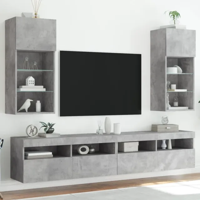 vidaXL Tv-meubels met LED-verlichting 2 st 40,5x30x90 cm betongrijs grijs, foto 2