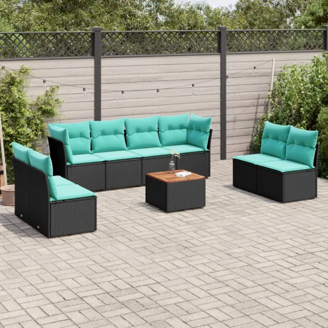 vidaXL 9-delige Loungeset met kussens poly rattan zwart, foto 2