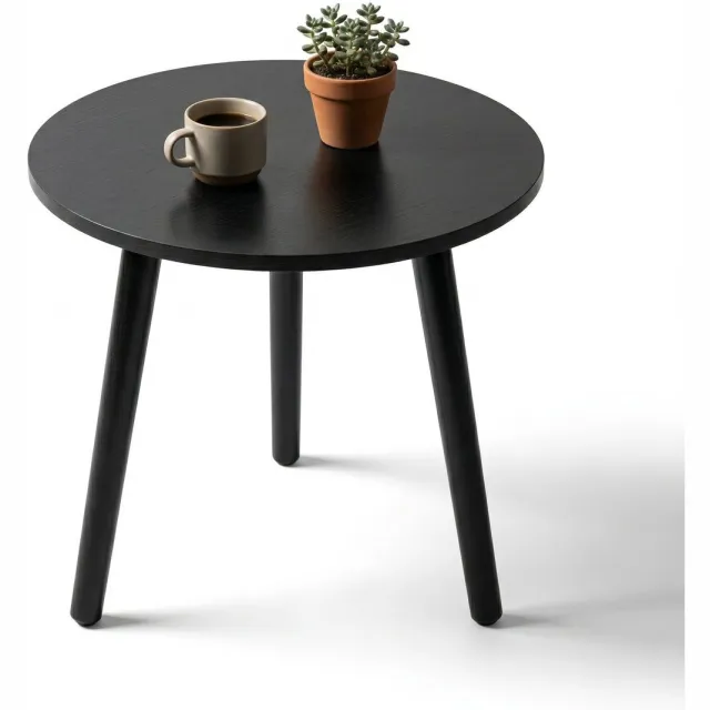 Cheqo Bijzettafel Zwart - Bijzettafeltje Rond - Plantentafel - Banktafel - Hoektafel - Nachtkastje - Telefoontafel - Tafeltje - Lampentafel - Decoratietafel - voor Woonkamer en Slaapkamer