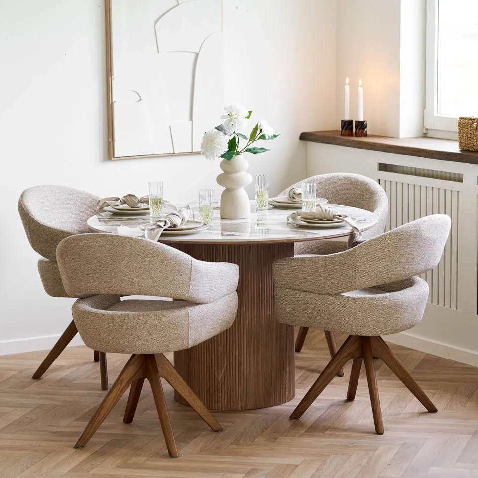 Artichok Ronda houten eettafel met keramiek blad bruin - Ø140 x 75 cm, foto 2