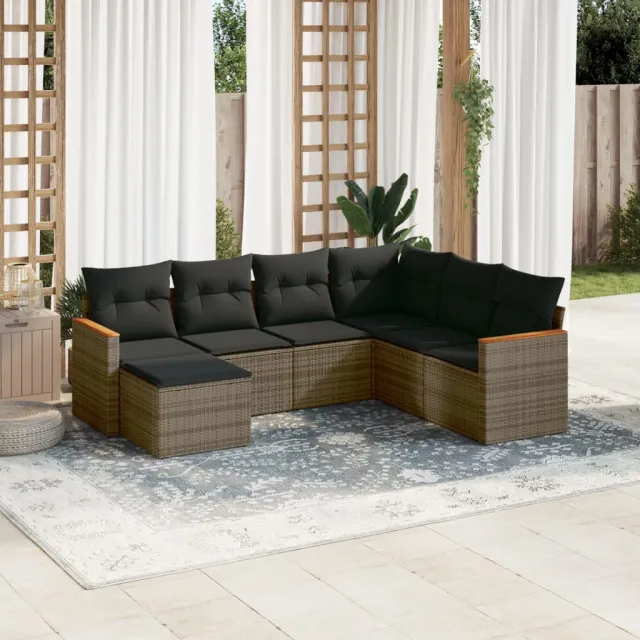 vidaXL 7-delige tuinbankset met kussens, grijs polyrotan, foto 2