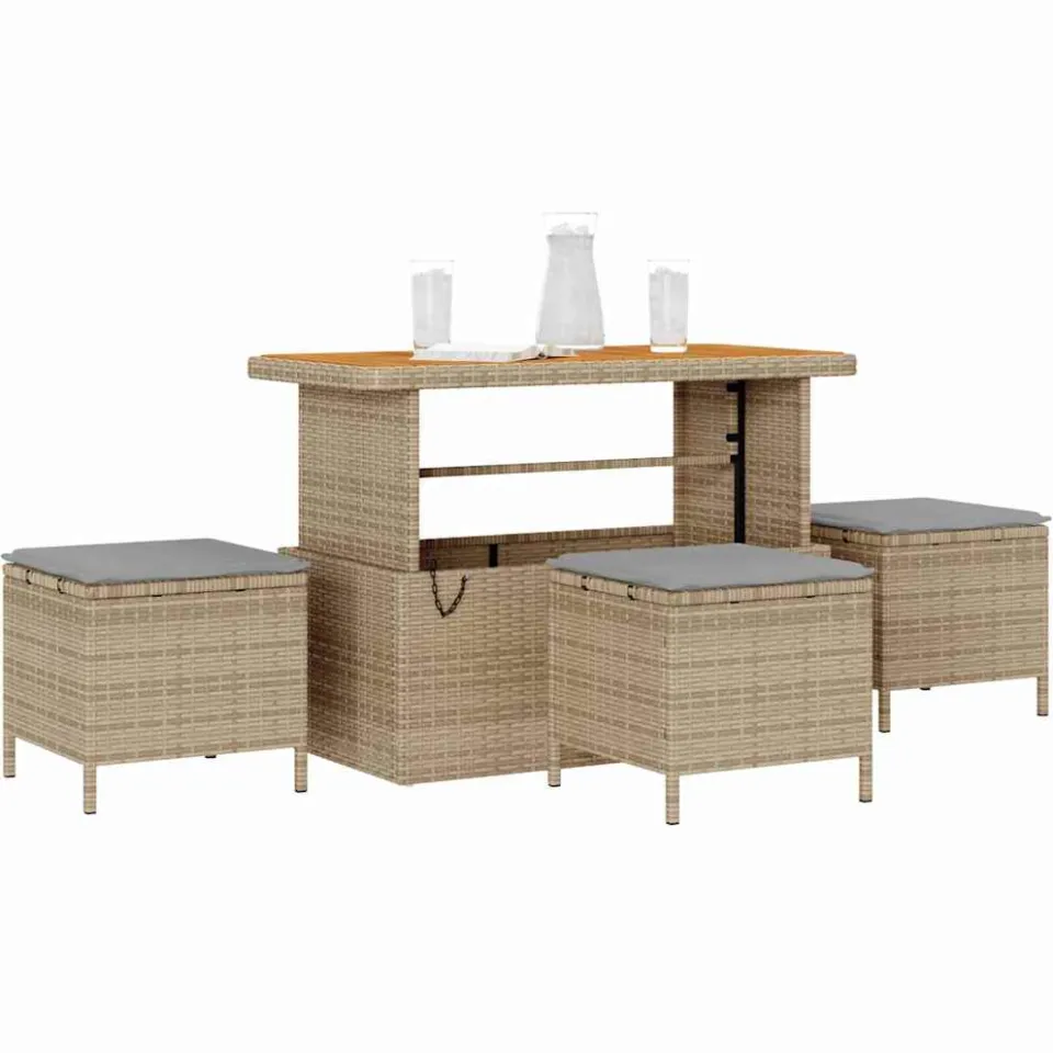 vidaXL Tuin eettafelset 4 st Beige poly rattan