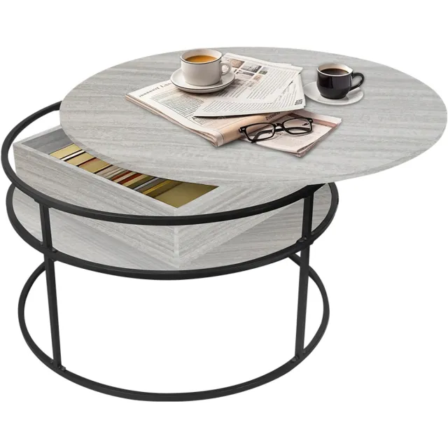 PIPIPOXER Salontafel –Salontafel in hoogte verstelbaar - woonkamertafel met hefplaat - Salontafel rond - Table basse de salon - Kleine Tafel - Salontafels - Diameter 80 x 80 cm - lichte houtkleur