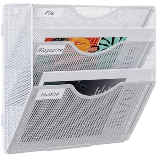 PromoHome 3-laags wandrek voor documenten en post - Metaal gaas ontwerp - Wit