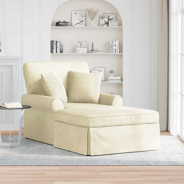 vidaXL Chaise Lounge met Rok 3 st Crème Katoen Stof 91 x 157 x 91 cm, foto 2