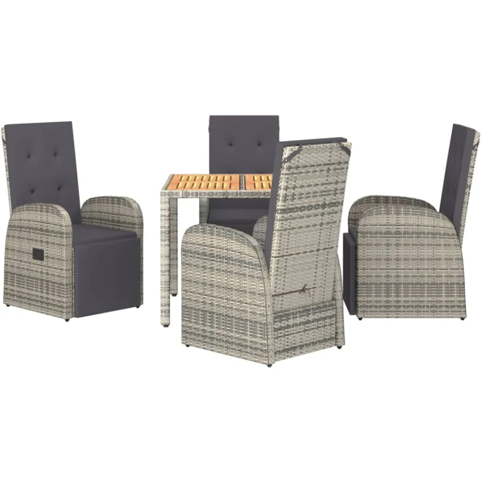 vidaXL 5-delige Tuinset met kussens poly rattan grijs