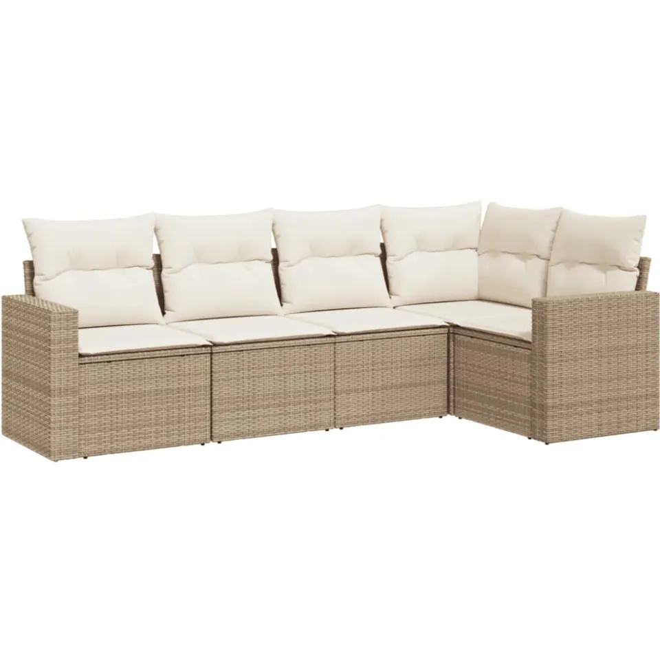 vidaXL 5-delige Loungeset met kussens poly rattan beige, foto 3