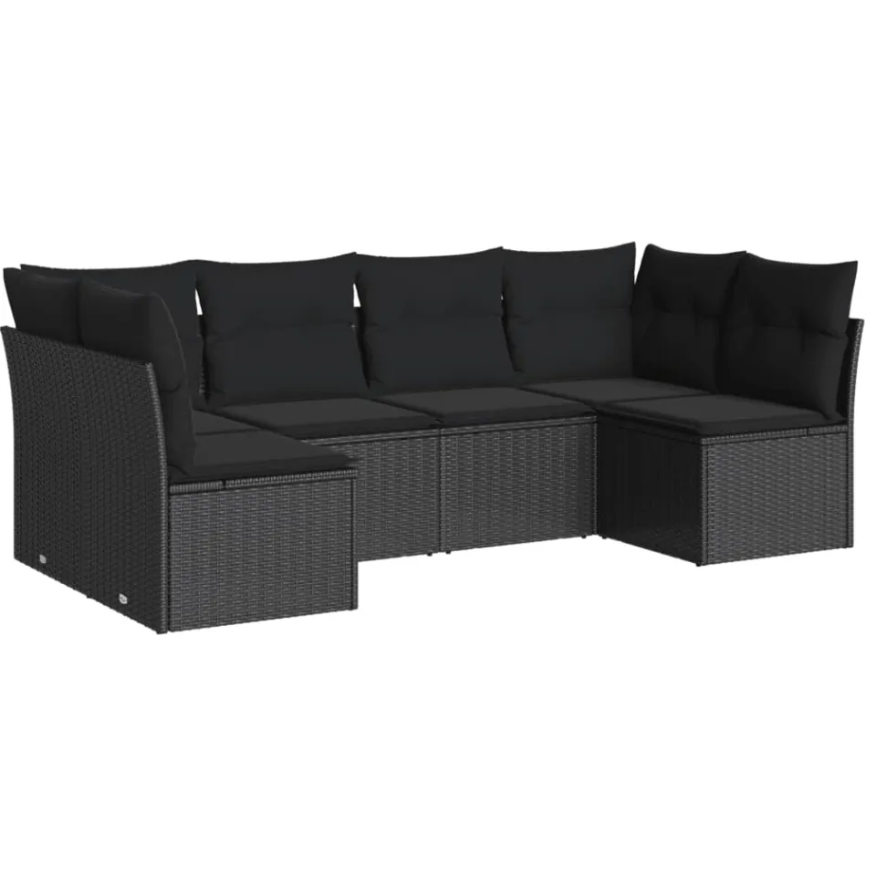 vidaXL 6-delige Loungeset met kussens poly rattan zwart, foto 3