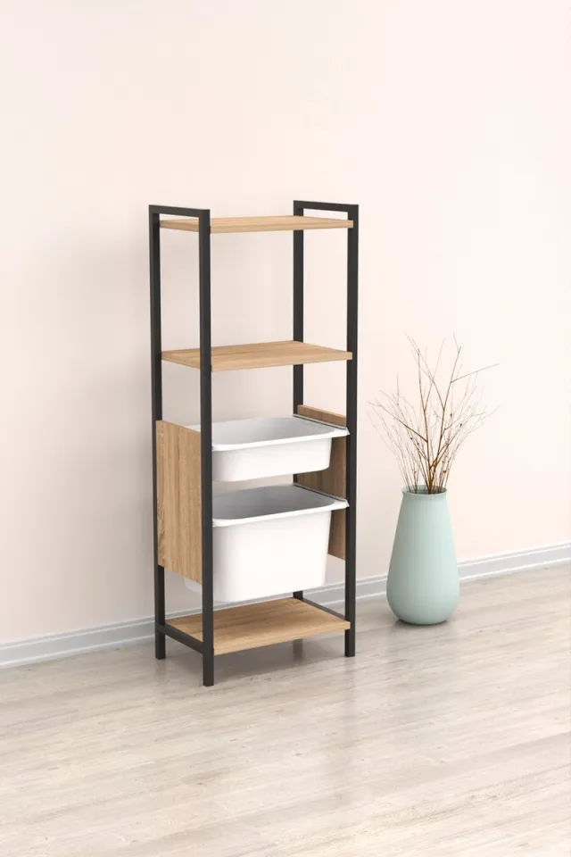 Soof & Tess Soph&Tess Kinder Opberkast - Eenvoudige montage - Zwarte Metaal - Bruine Hout - Witte Kasten - 120 x 29 x 46 cm