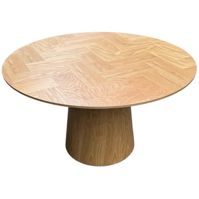 Mbc-Living Eettafel - 130cm rond - Visgraat motief - veneer eiken - Bonita - Fishbone