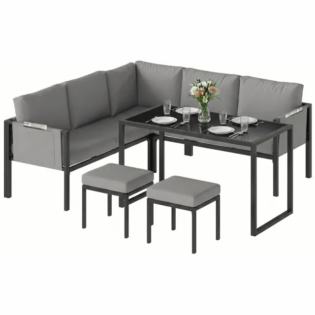Hoohohoo 6-Delige Modulaire Tuin Loungeset - Hoekbank Met Kussens - Grijs - Buitenmeubelen