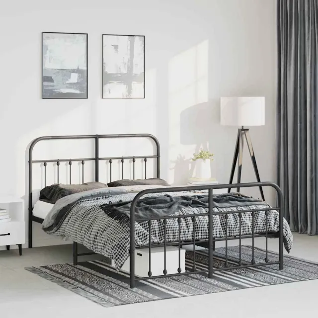 vidaXL Bedframe met hoofd- en voeteneinde metaal zwart 150x200 cm