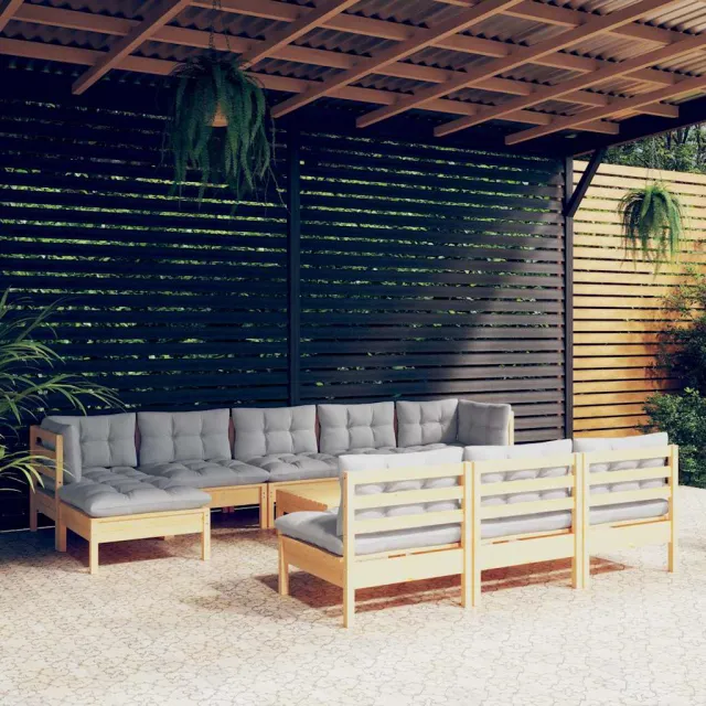vidaXL 11-delige Loungeset met grijze kussens grenenhout grijs, foto 2