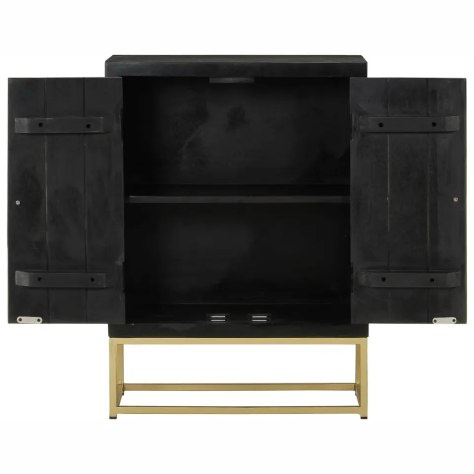 vidaXL Dressoir met 2 deuren 55x30x75 cm mangohout zwart en goud, foto 3