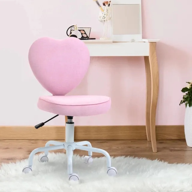 CHICFURN Bureaustoel - Hoogteverstelbaar - Hartvormige rugleuning - Roze