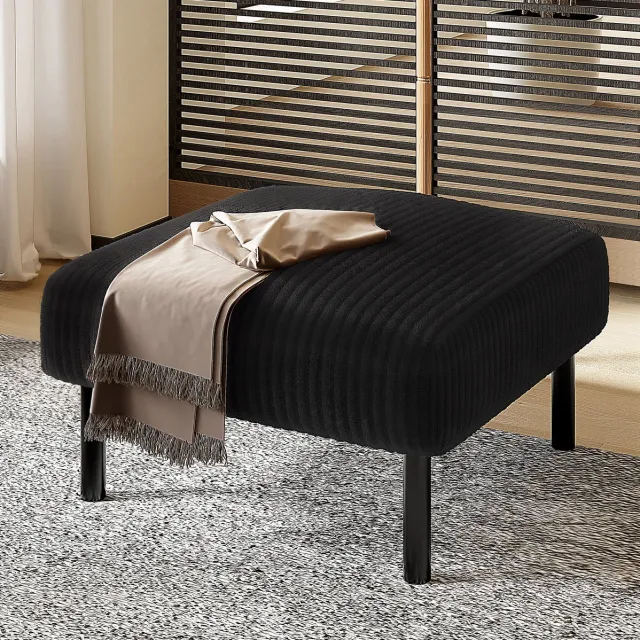 OKWISH Voetenbankje – 56 x 51 x 39 cm – Zacht Gestoffeerd – Stof en Metaal – Zwart – Voor Woonkamer en Slaapkamer – Veelzijdig