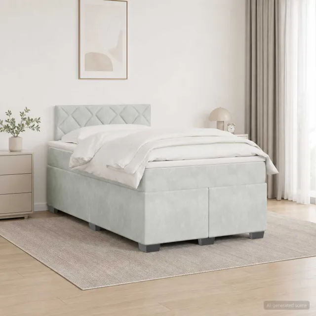 vidaXL Boxspringbed met matras Lichtgrijs 120 x 200 cm Fluweel
