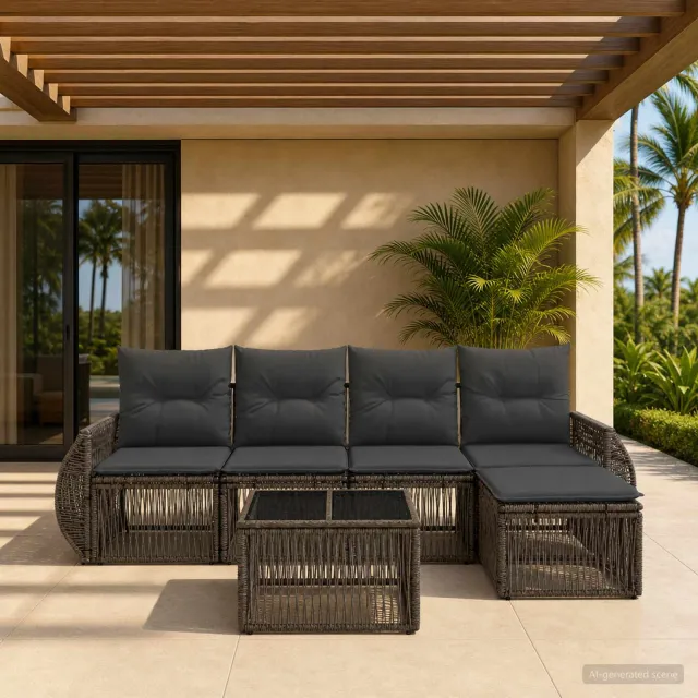 vidaXL Tuinbankenset 6 st Grijs en Donkergrijs poly rattan, foto 2