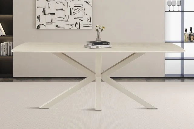 Rousseau Noa Eettafel 180x90 cm - Deens Ovaal - Baroque Beige Marmerlook - Grijze voet - Rousseau