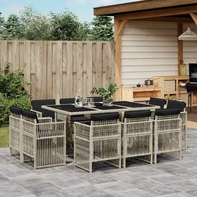 vidaXL 11-delige Tuinset met kussens poly rattan lichtgrijs grijs, foto 2