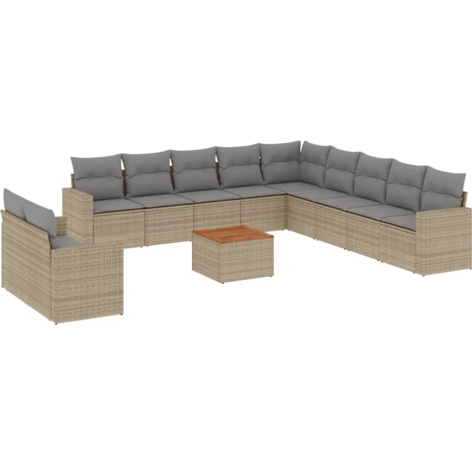 vidaXL 12-delige Loungeset met kussens poly rattan beige, foto 3