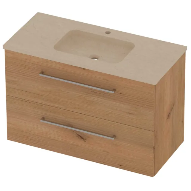 Basic-Line Rocky 46 Badmeubelset Hardsteen 1 Kraangat 100x46x62 cm Whisky Oak Sand Stone Beige
