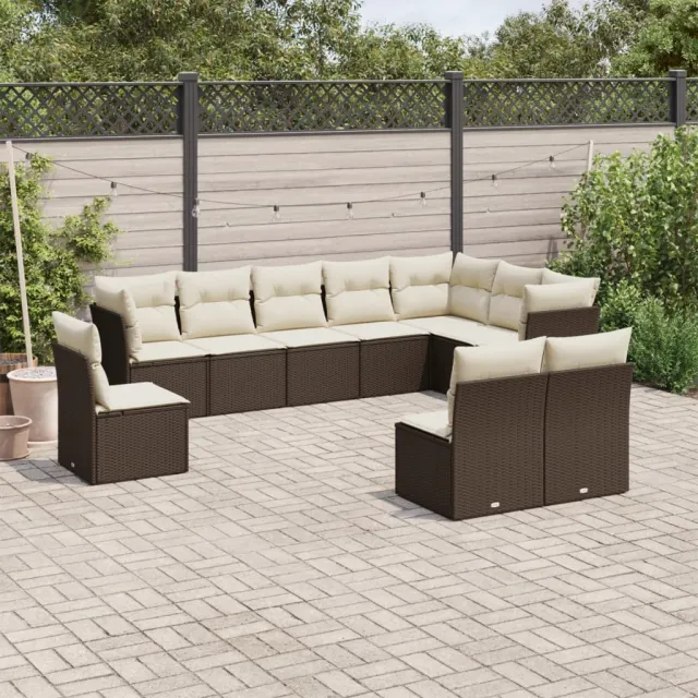vidaXL 10-delige Loungeset met kussens poly rattan bruin, foto 2