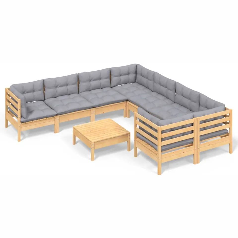 vidaXL 9-delige Loungeset met grijze kussens grenenhout Grijs