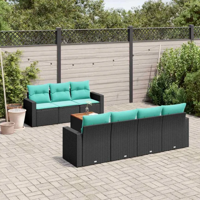 vidaXL 8-delige Loungeset met kussens poly rattan zwart, foto 2