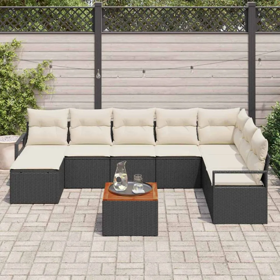 vidaXL Tuinbankenset 9 st Zwart poly rattan, foto 3