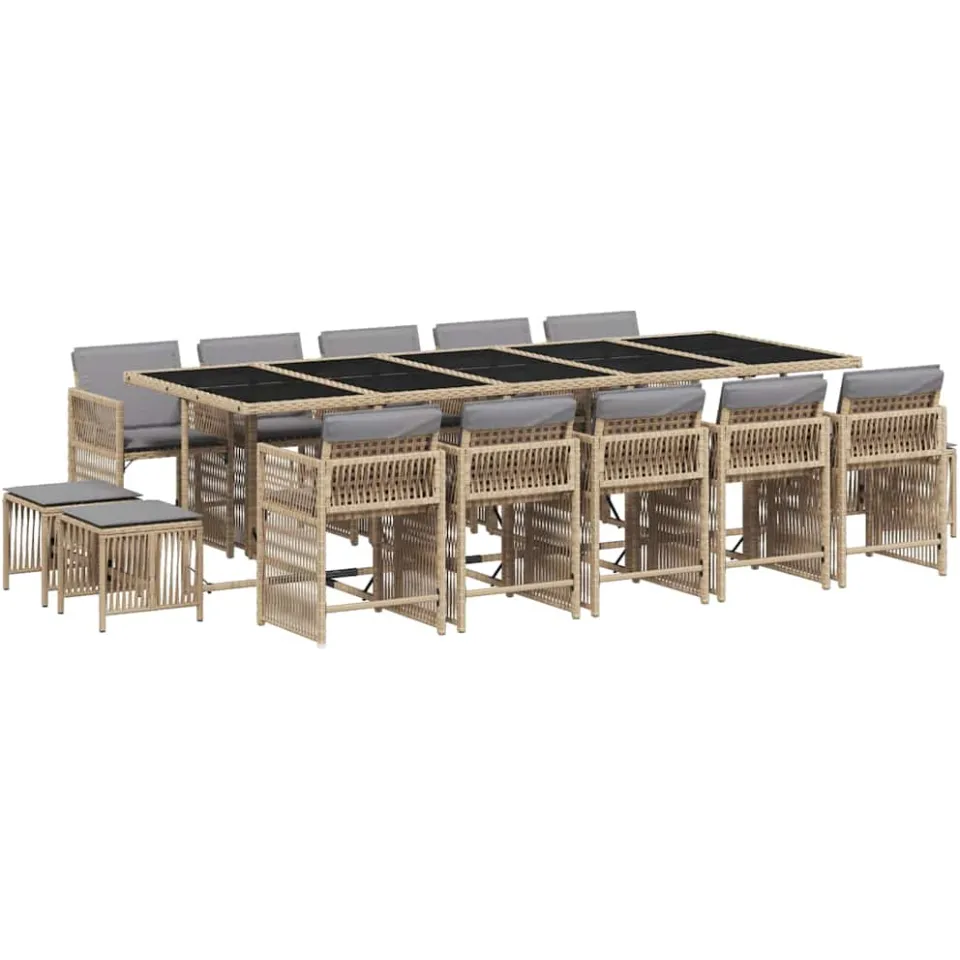 vidaXL 15-delige Tuinset met kussens poly rattan gemengd beige