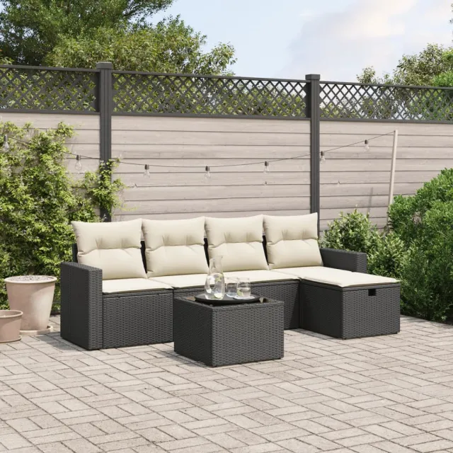 vidaXL 6-delige Loungeset met kussens poly rattan zwart, foto 2