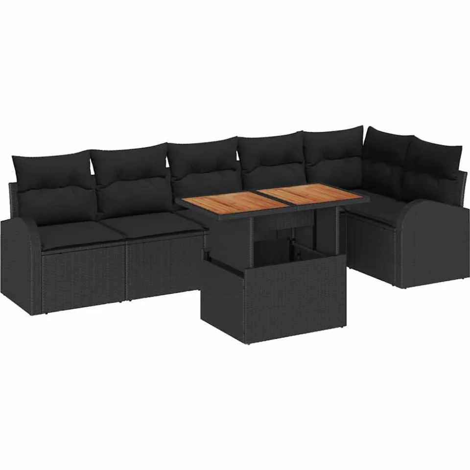 vidaXL Tuin Sofa Set 7 st Zwart Poly riet