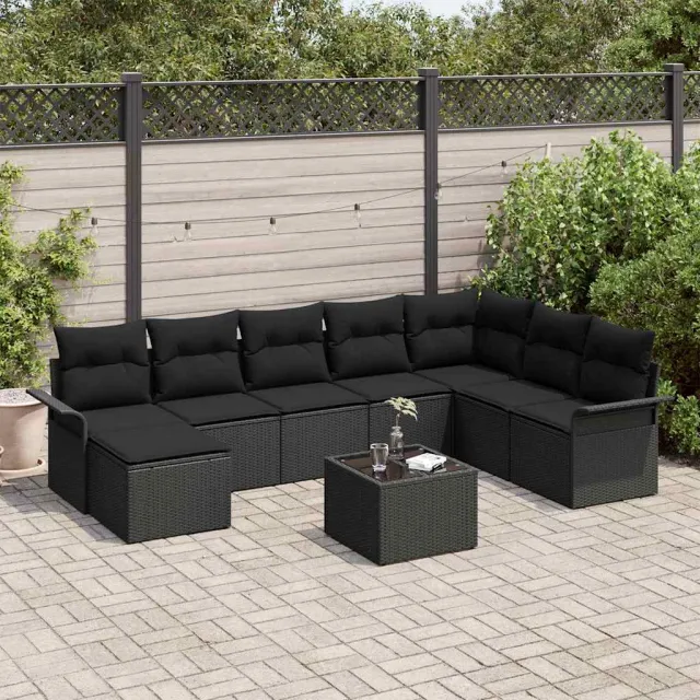 vidaXL Tuin Sofa Set 9 st Zwart poly rattan, foto 2