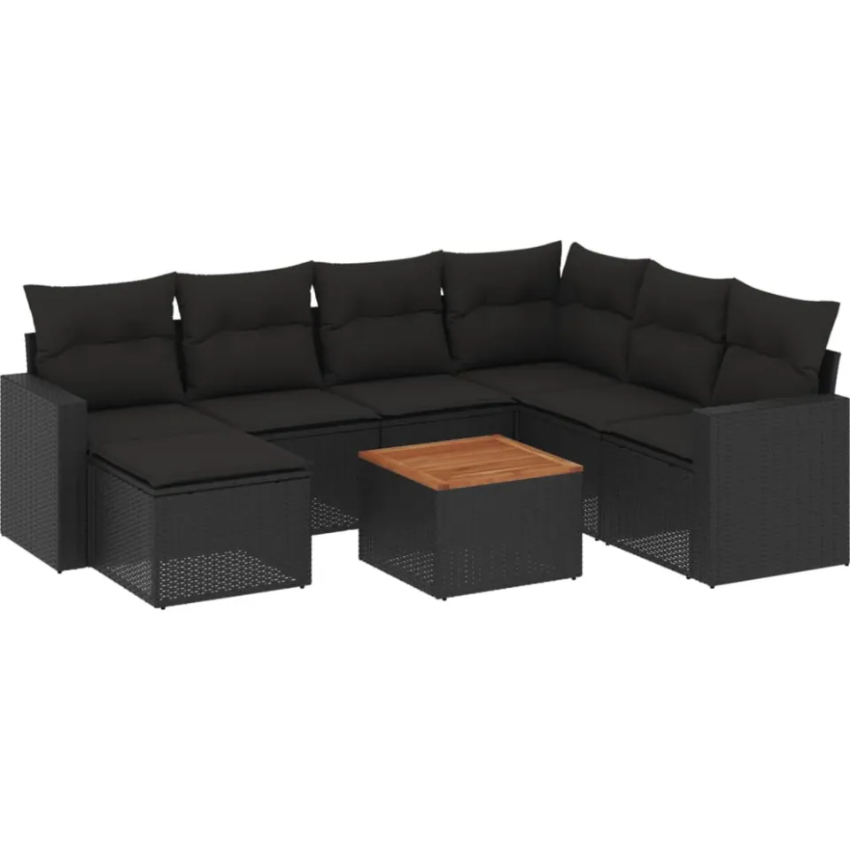 vidaXL 8-delige Loungeset met kussens poly rattan zwart, foto 3