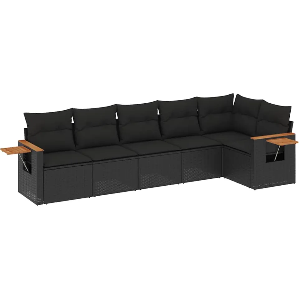 vidaXL 6-delige Loungeset met kussens poly rattan zwart, foto 3