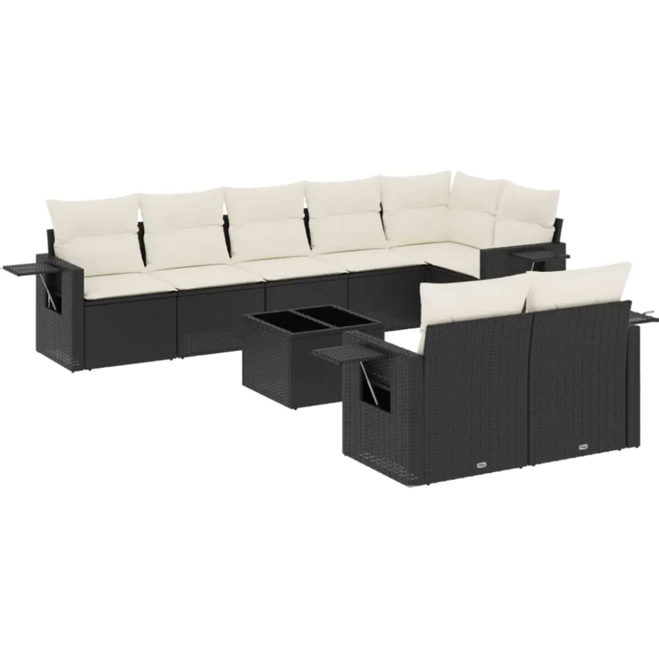 vidaXL 9-delige Loungeset met kussens poly rattan zwart, foto 3