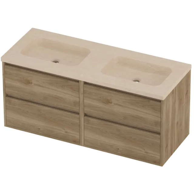 Proline Rollo Badmeubelset Hardsteen Elegant 4 Laden 120x46x54 cm Sand Stone Cider Oak Eiken