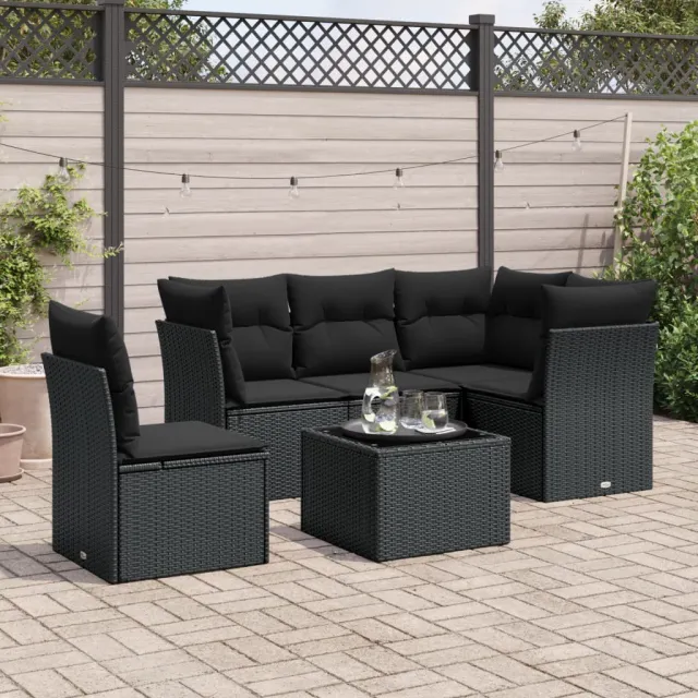 vidaXL 6-delige Loungeset met kussens poly rattan zwart, foto 2