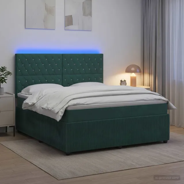 vidaXL LED Boxspring Bed met Matras Donkergroen 140 x 190 cm Fluweel