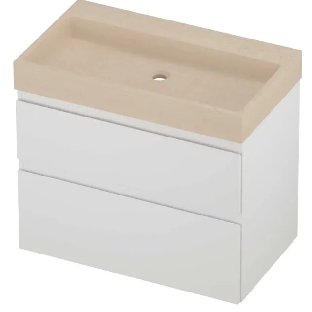 Proline Evoli Badmeubelset Hardsteen Loft Zonder Kraangat 80x46x70 cm Sand Stone Mat Wit