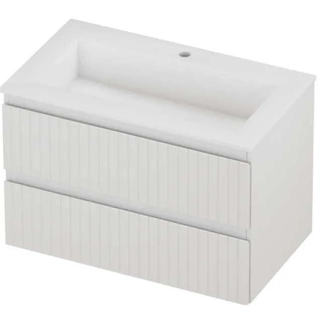 Proline Aristo Badmeubelset Polystone Elegant 1 Kraangat Gefreesd 80x46x54 cm Mat White Glans Wit