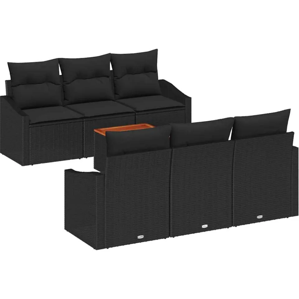 vidaXL Tuinbankenset 7 st Zwart poly rattan, foto 3