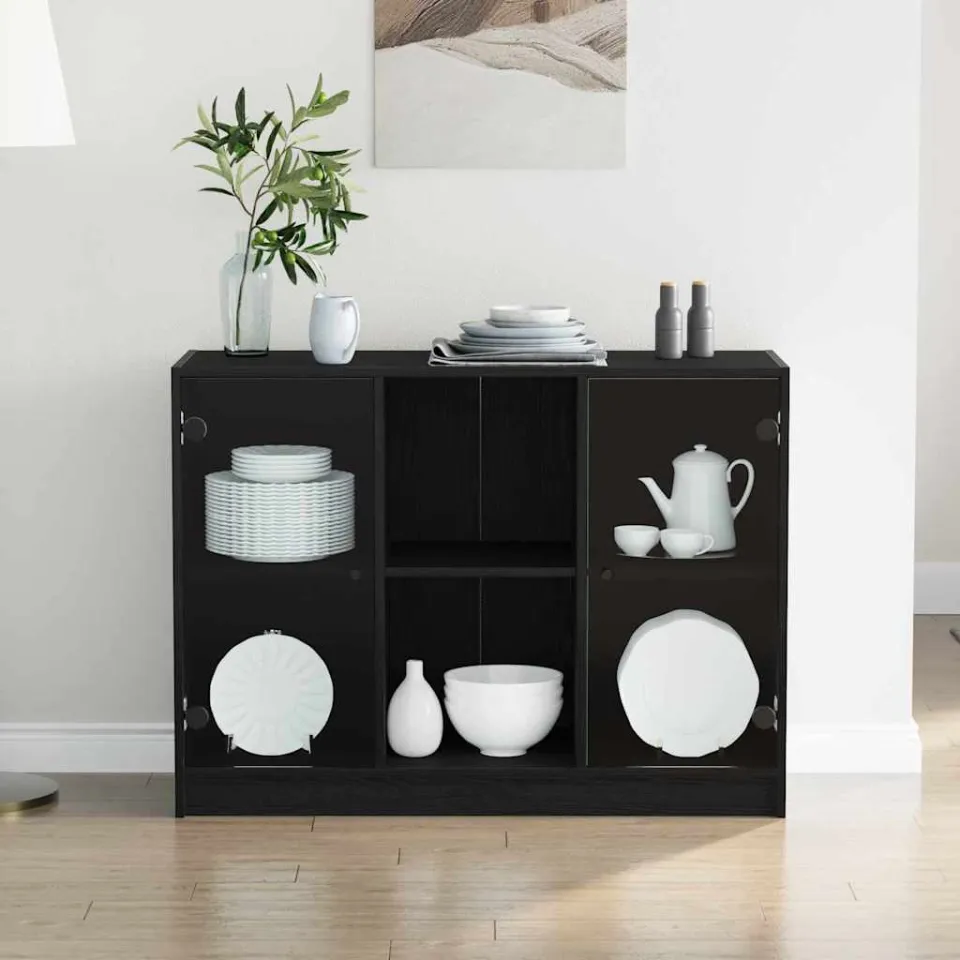 vidaXL Dressoir Zwart Eiken 100 x 37 x 75.5 cm, foto 3