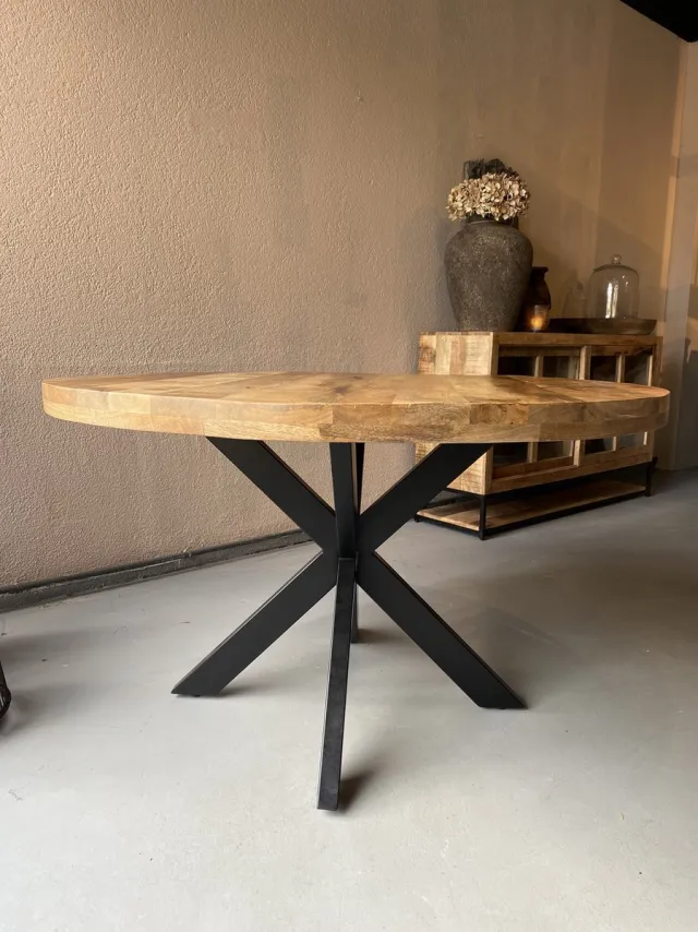 Sfeerwonen Enzo Eettafel Rond 130 cm mangohout NATUREL Mango Hout
